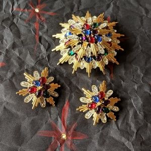 Byzantine Inspired Jeweled Brooch and Earrings